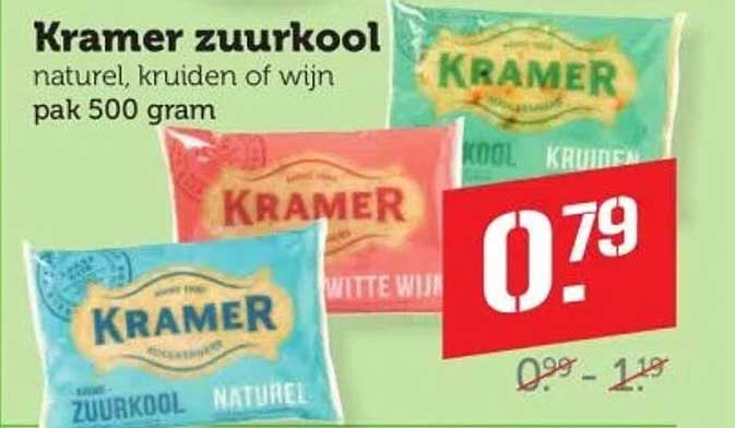 Kramer zuurkool natuur, kruiden of wijn pak 500 gram