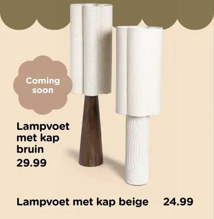 Lampvoet met kap bruin 29.99, Lampvoet met kap beige 24.99