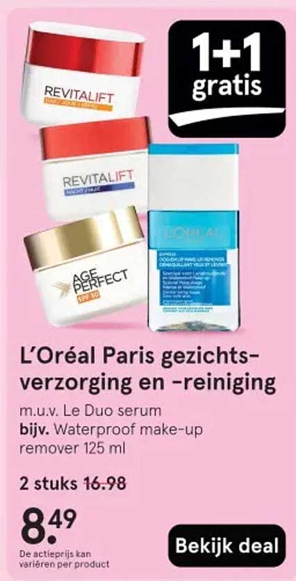 L’Oréal Paris gezichtsverzorging en -reiniging m.u.v. Le Duo serum bijv. Waterproof make-up remover 125 ml