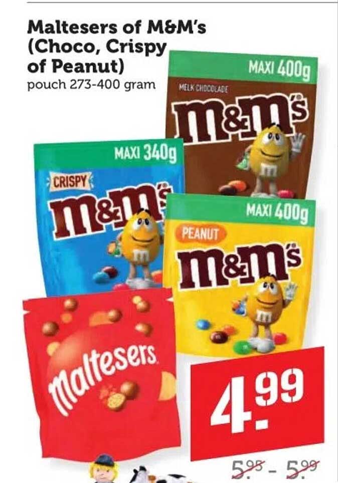 Maltesers of M&M's (Choco, Crispy of Peanut) pouch 273-400 gram