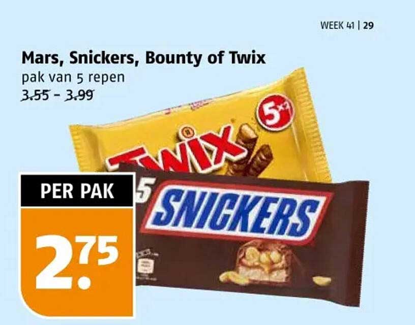 Mars, Snickers, Bounty of Twix
