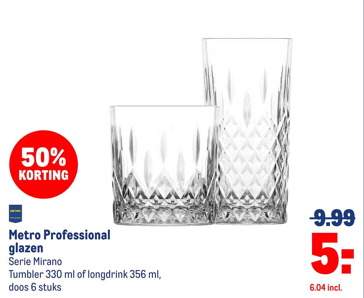 Metro Professional glazen Serie Mirano Tumbler 330 ml of longdrink 356 ml, doos 6 stuks