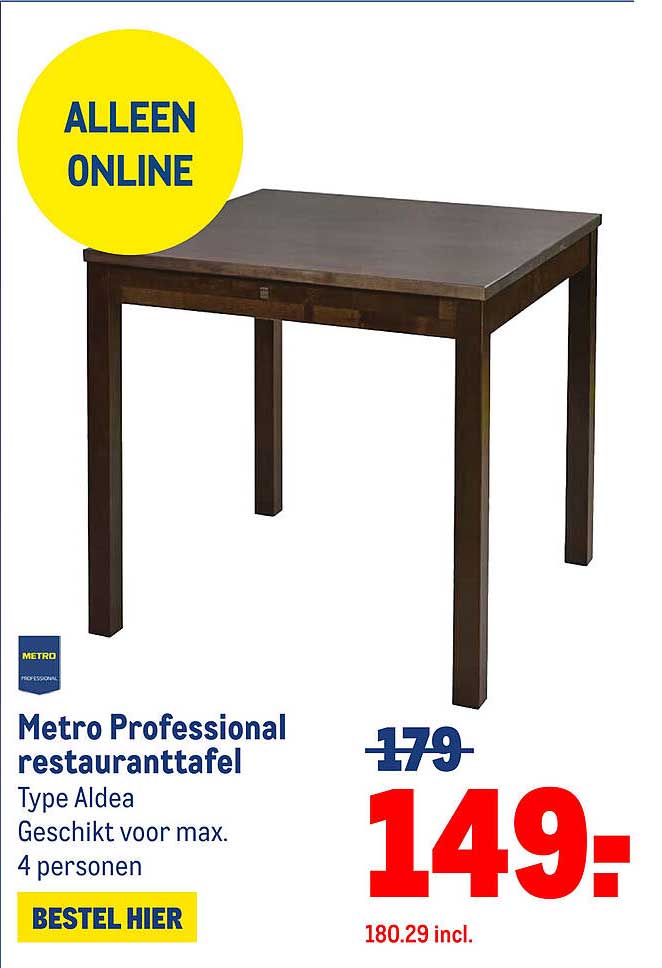 Metro Professional restauranttafel Type Aldea Geschikt voor max. 4 personen