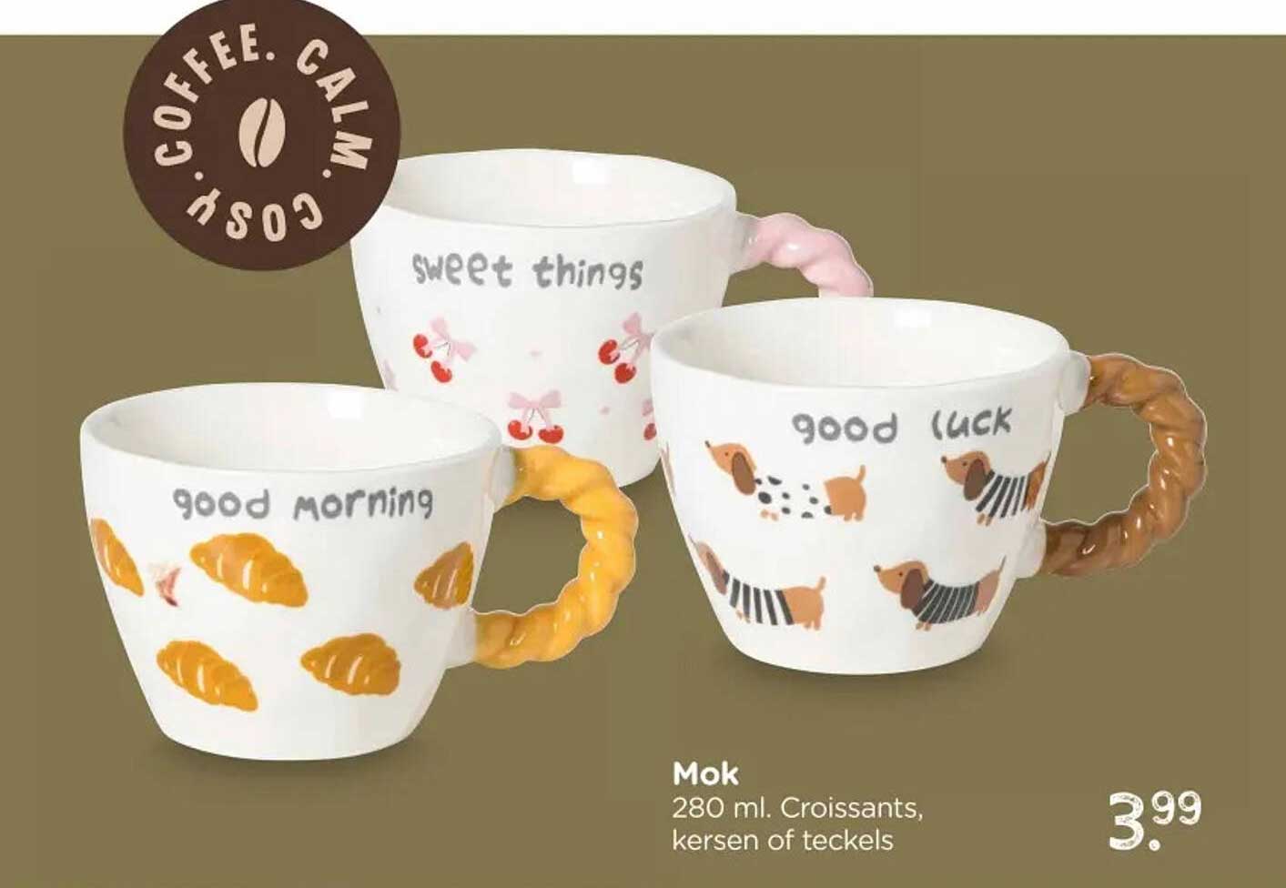Mok 280 ml. Croissants, kersen of teckels