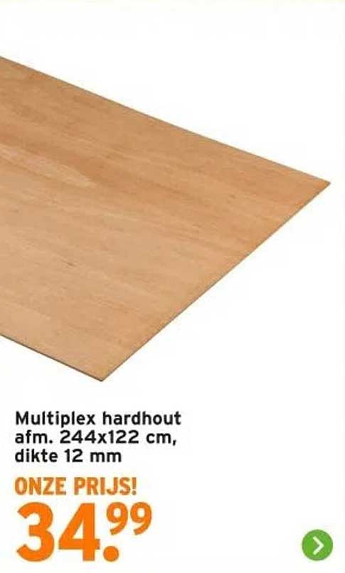 Multiplex hardhout afm. 244x122 cm, dikte 12 mm