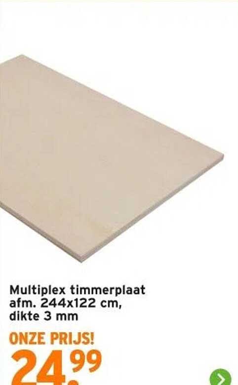 Multiplex timmerplaat afm. 244x122 cm, dikte 3 mm