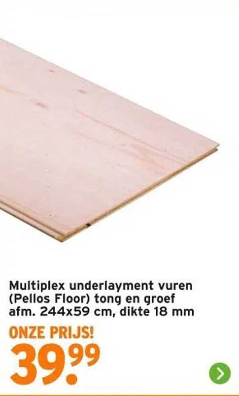 Multiplex underlayment vuren (Pellos Floor) tong en groef afm. 244x59 cm, dikte 18 mm
