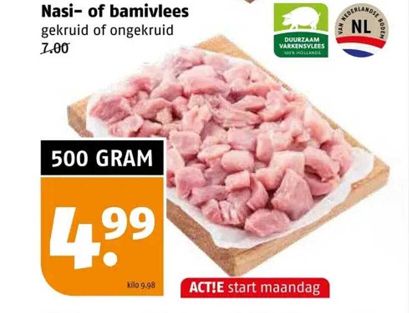 Nasi- of bamivlees gekruid of ongekruid