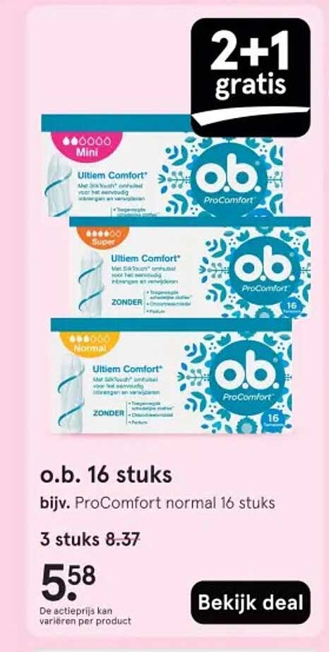 o.b. 16 stuks bijv. ProComfort normal 16 stuks