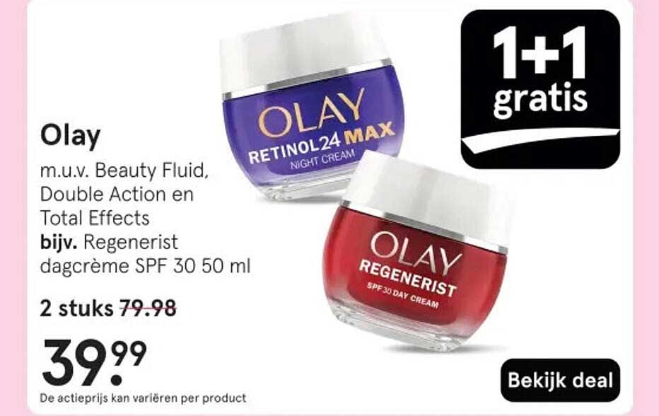 Olay m.u.v. Beauty Fluid, Double Action en Total Effects bijv. Regenerist dagcrème SPF 30 50 ml