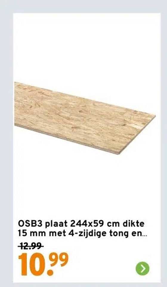 OSB3 plaat 244x59 cm dikte 15 mm met 4-zijdige tong en...