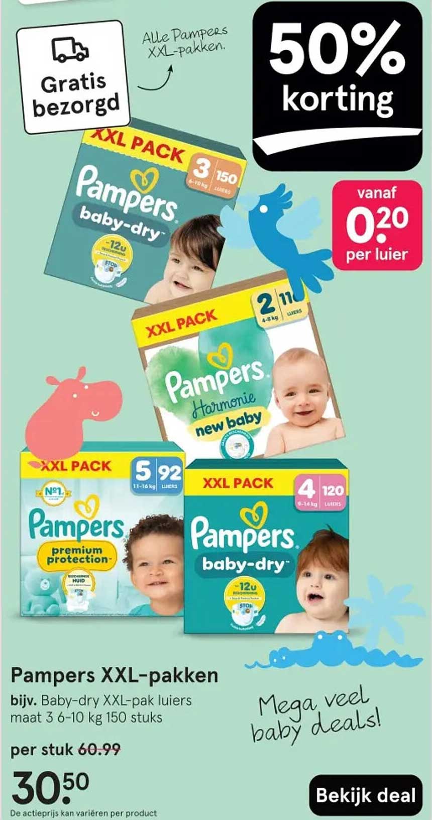 Pampers XXL-pakken bijv. Baby-dry XXL-pak luiers maat 3 6-10 kg 150 stuks