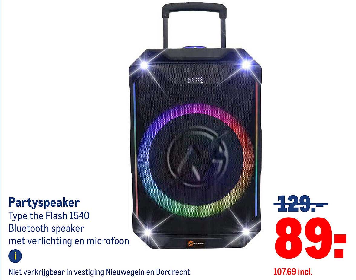 Partyspeaker Type the Flash 1540 Bluetooth speaker met verlichting en microfoon