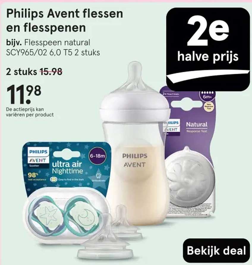 Philips Avent flessen en flesspenen bijv. Flesspenen natural SCY965/02 6.0 T5 2 stuks