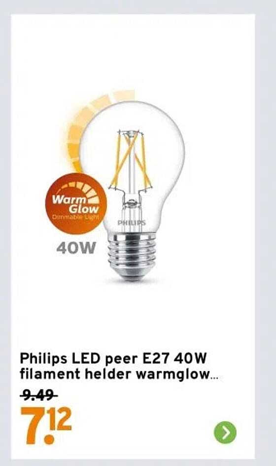 Philips LED peer E27 40W filament helder warmglow...