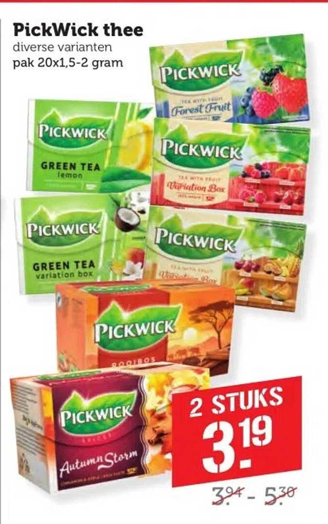 PickWick thee diverse varianten pak 20x1,5-2 gram