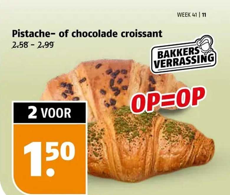 Pistache- of chocolade croissant