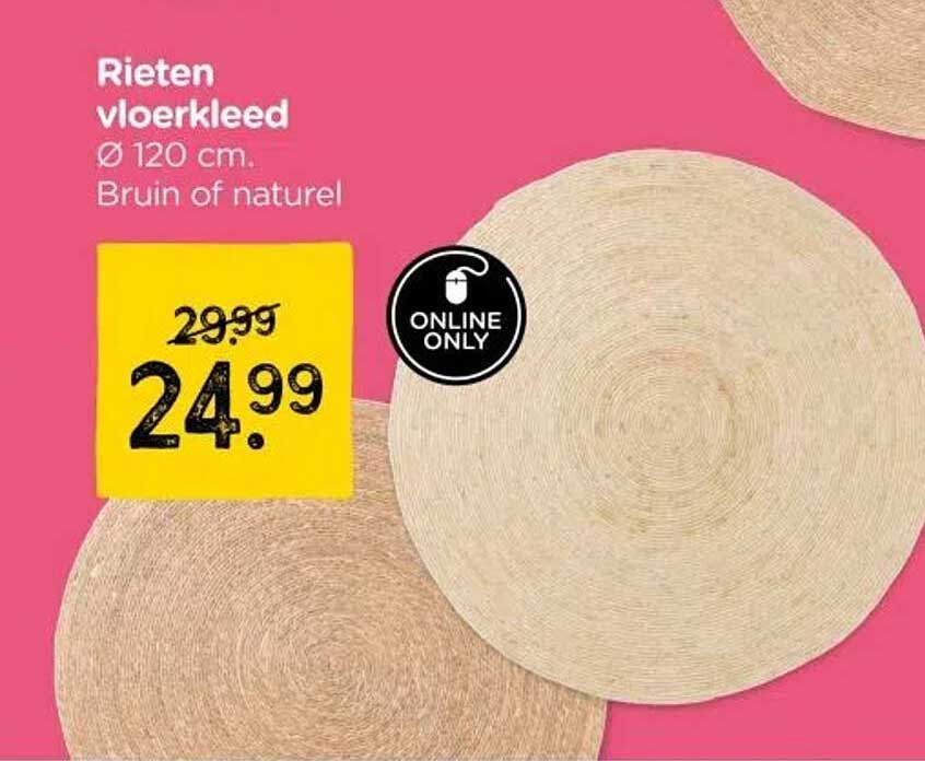 Rieten vloerkleed Ø 120 cm. Bruin of naturel