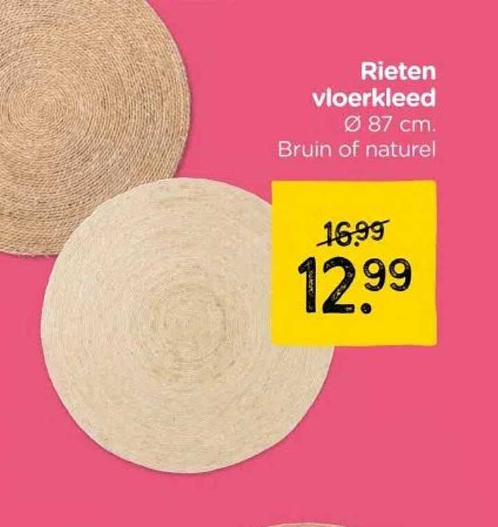 Rieten vloerkleed Ø 87 cm. Bruin of naturel