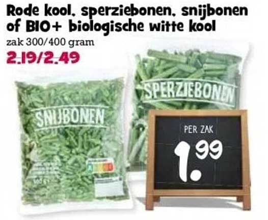 Rode kool, sperziebonen, snijbonen of BIO+ biologische witte kool