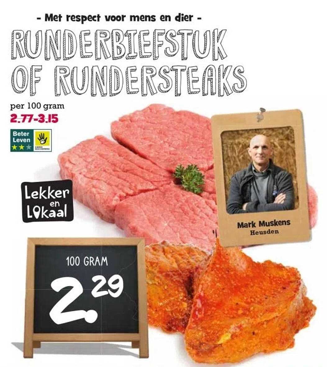 Runderbiefstuk of Rundersteaks per 100 gram