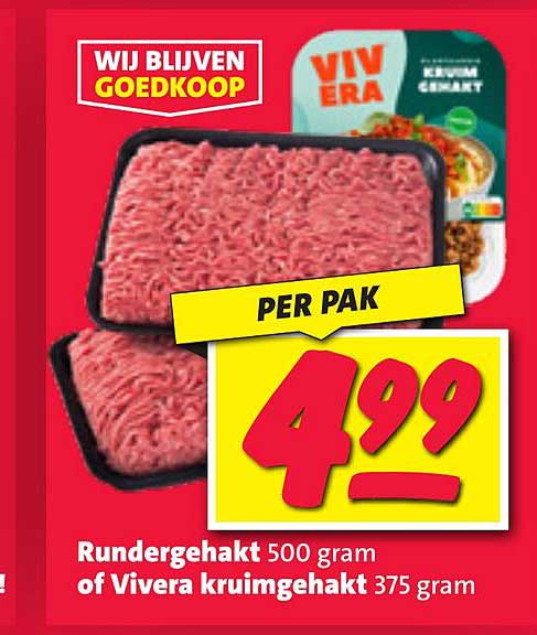 Rundergehakt 500 gram of Vivera kruimgehakt 375 gram