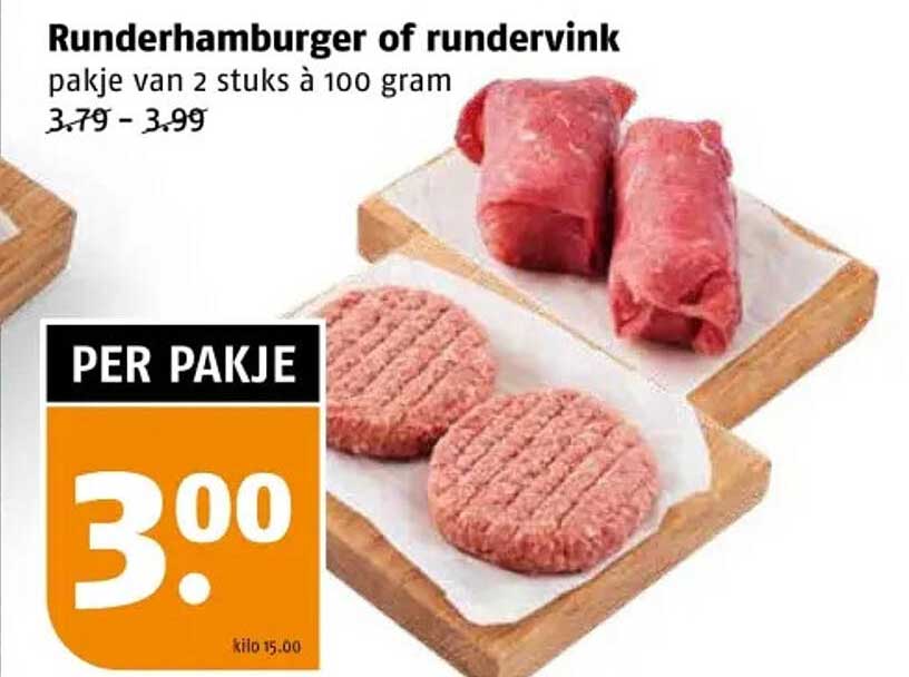 Runderhamburger of rundervink pakje van 2 stuks à 100 gram