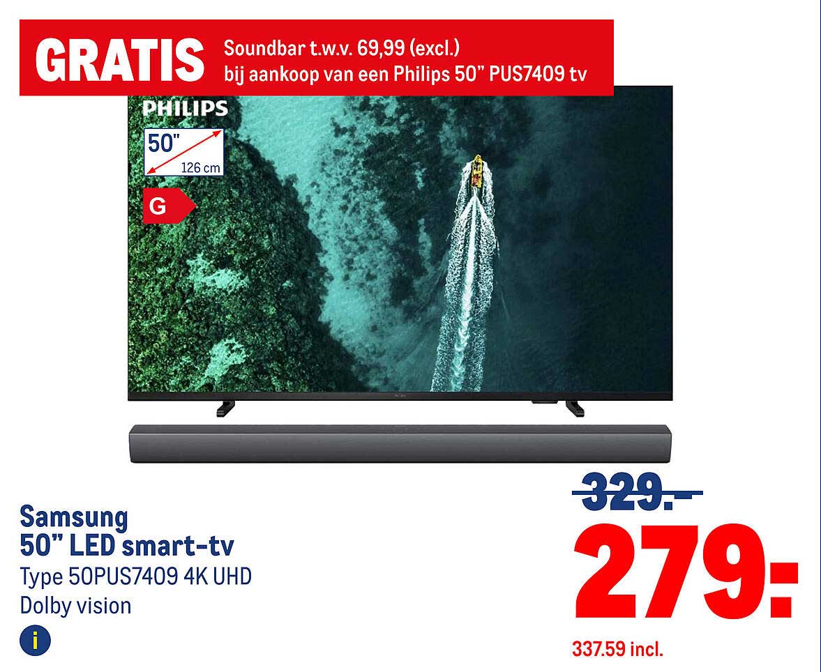 Samsung 50” LED smart-tv Type 50PUS7409 4K UHD Dolby vision