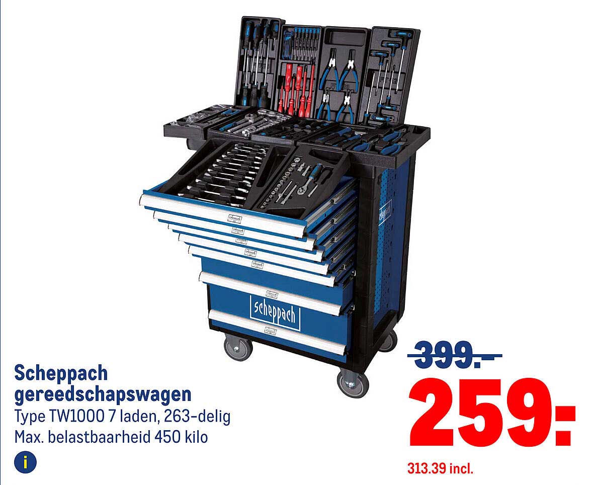 Scheppach gereedschapswagen Type TW1000 7 laden, 263-delig