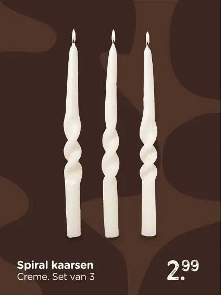 Spiral kaarsen Creme. Set van 3