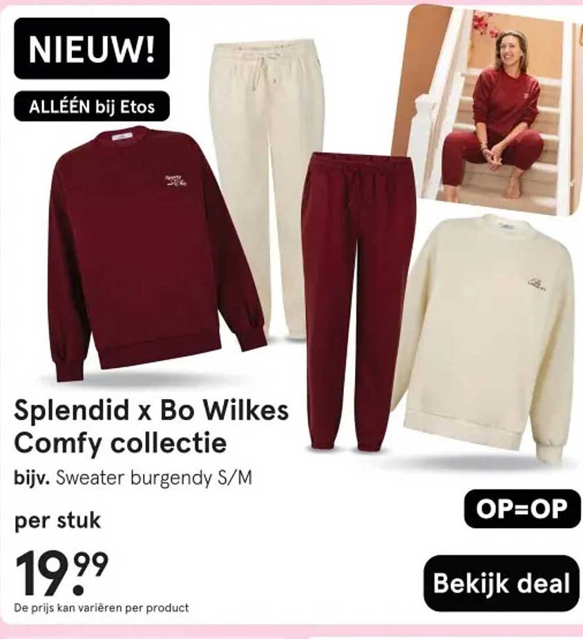 Splendid x Bo Wilkes Comfy collectie bijv. Sweater burgundy S/M