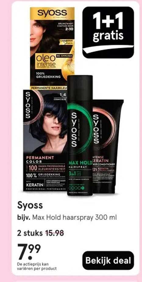 Syoss bijv. Max Hold hairspray 300 ml 2 stuks 15.98