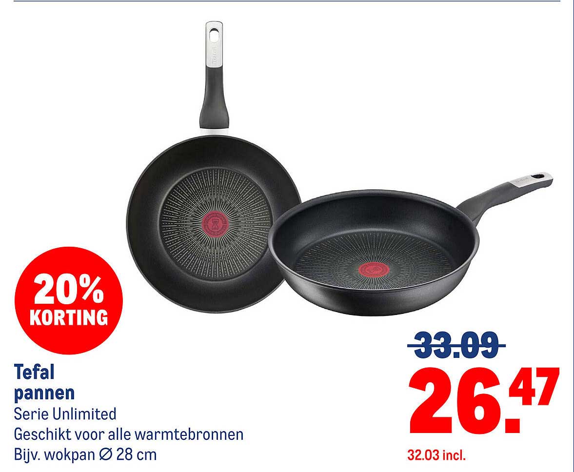 Tefal pannen Serie Unlimited geschikt voor alle warmtebronnen bijv. wokpan Ø 28 cm