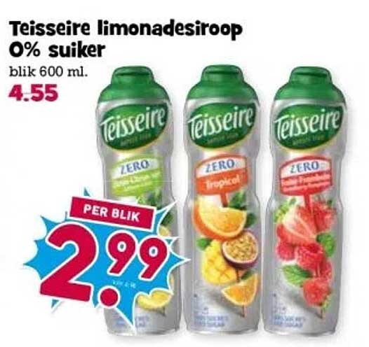 Teisseire limonadesiroop 0% suiker blik 600 ml.