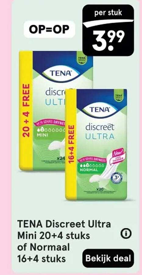 TENA Discreet Ultra Mini 20+4 stuks of Normaal 16+4 stuks