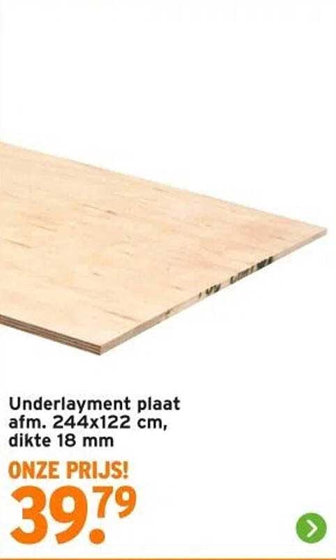 Underlayment plaat afm. 244x122 cm, dikte 18 mm