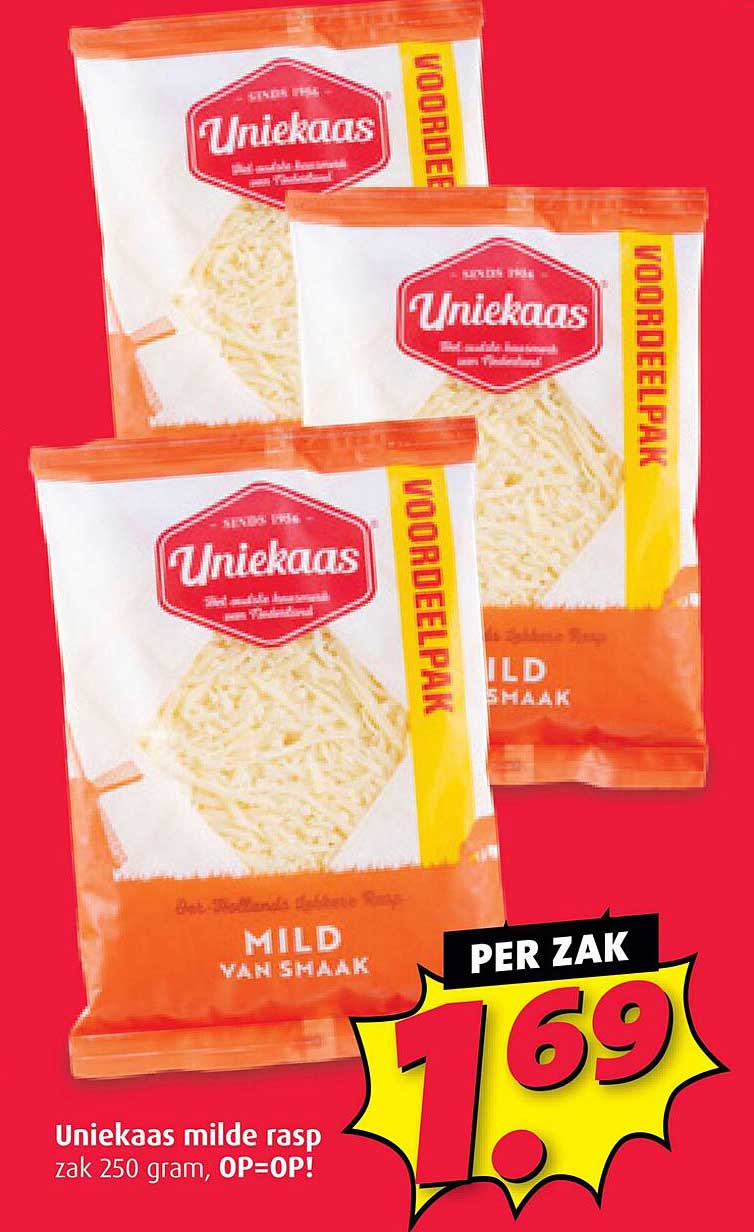 Uniekaas milde rasp zak 250 gram, OP=OP!