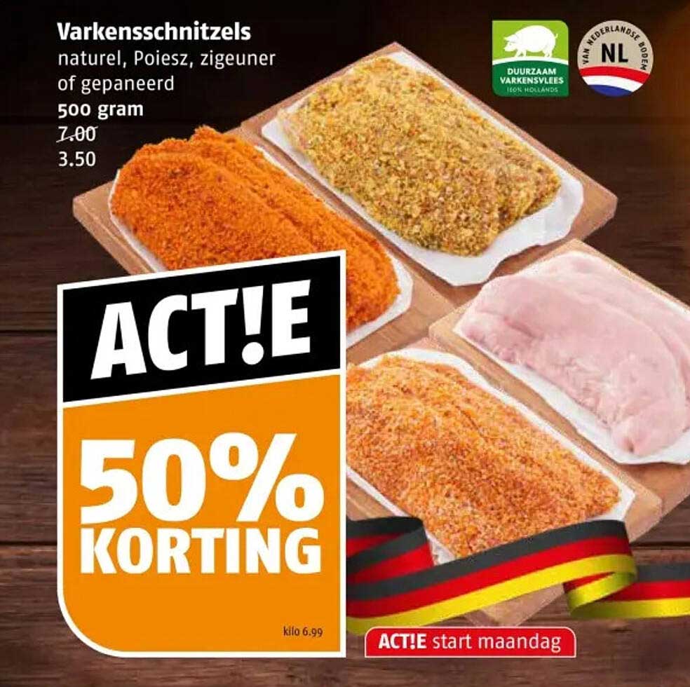 Varkensschnitzels natuur, Poiesz, zigeuner of gepaneerd 500 gram
