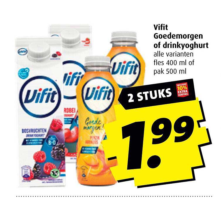 Vifit Goedemorgen of drinkyoghurt alle varianten fles 400 ml of pak 500 ml