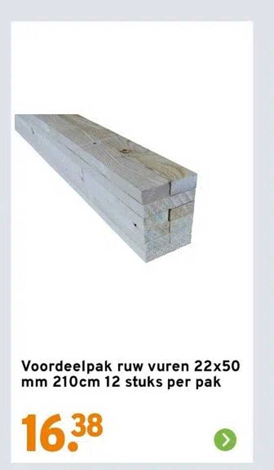 Voordeelpak ruw vuren 22x50 mm 210cm 12 stuks per pak