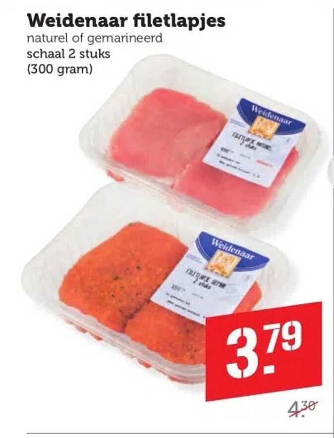 Weidenaar filetlapjes naturel of gemarineerd schaal 2 stuks (300 gram)