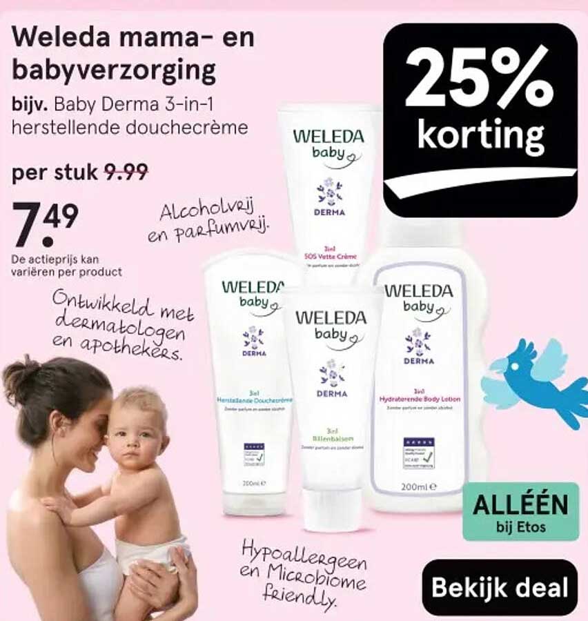 Weleda mama- en babyverzorging bijv. Baby Derma 3-in-1 herstellende douchecrème