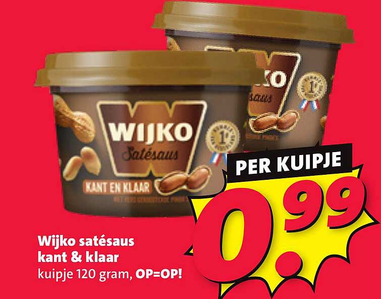 Wijko satésaus kant & klaar kuipje 120 gram, OP=OP!