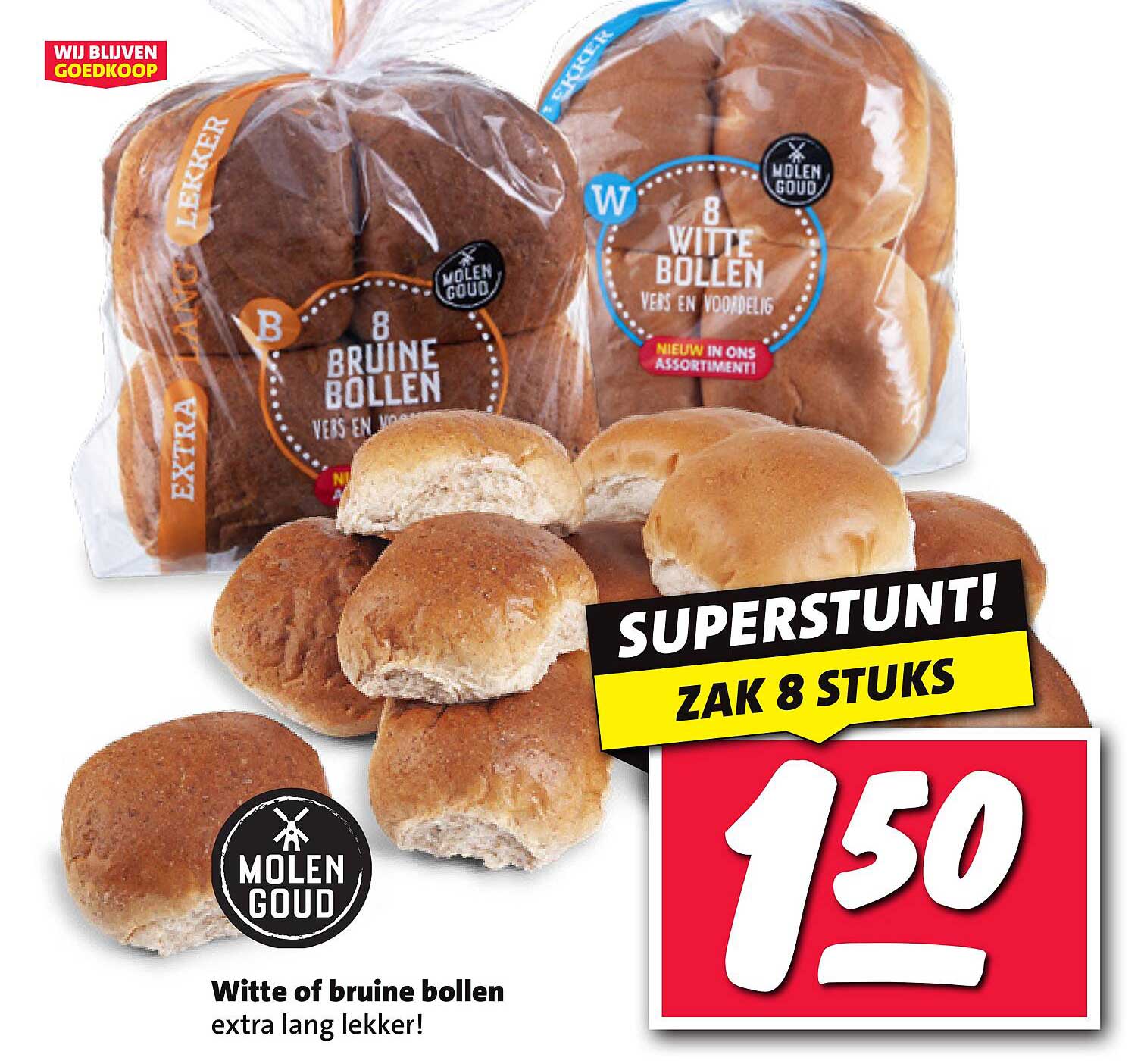 Witte of bruine bollen - Zak 8 stuks