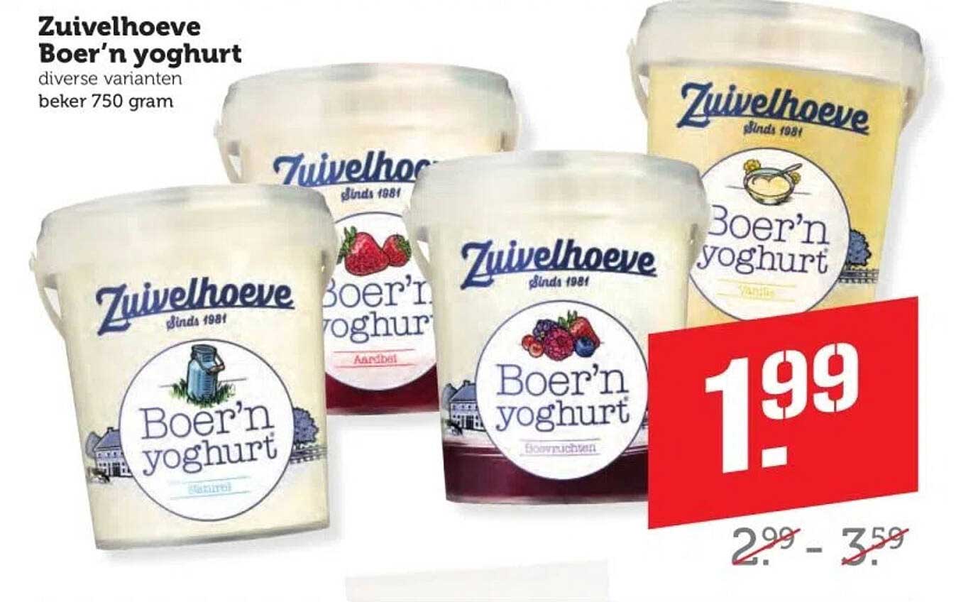 Zuivelhoeve Boer'n yoghurt diverse varianten beker 750 gram