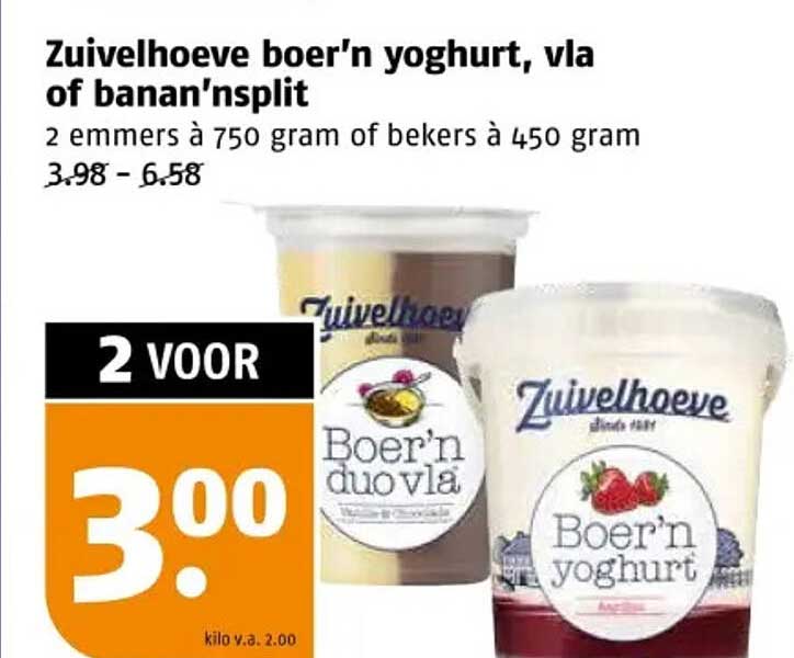 Zuivelhoeve boer'n yoghurt, vla of banan'nsplit