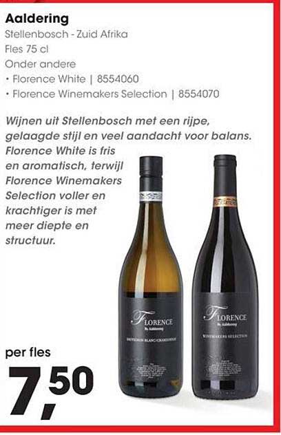Aaldering Stellenbosch - Zuid Afrika Fles 75 cl Onder andere Florence White | 8554060 Florence Winemakers Selection | 8554070