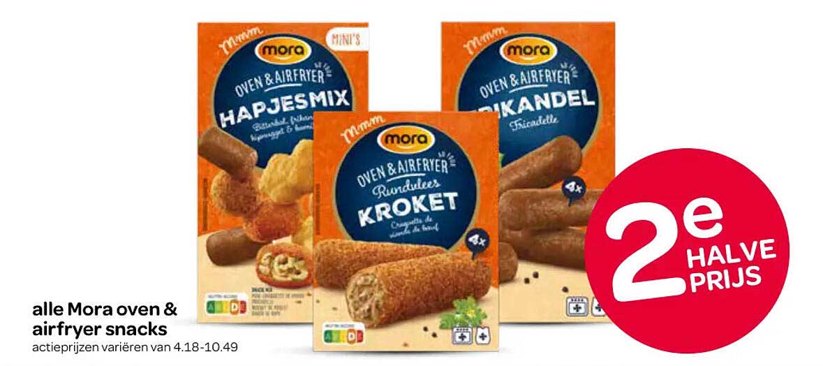 alle Mora oven & airfryer snacks 2e halve prijs