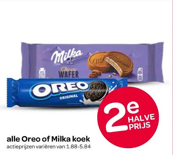 alle Oreo of Milka koek 2e halve prijs