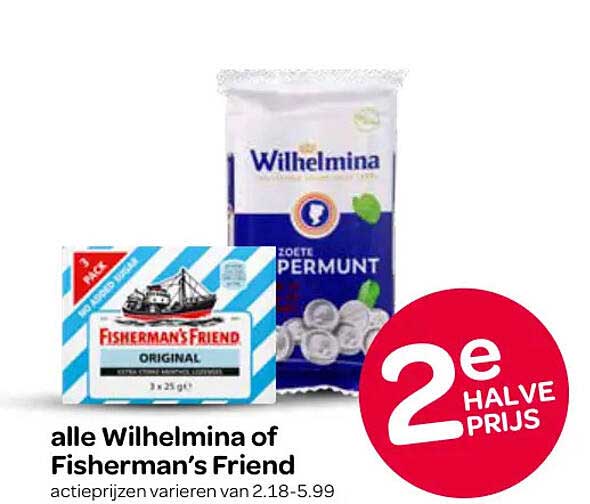 alle Wilhelmina of Fisherman’s Friend 2e halve prijs